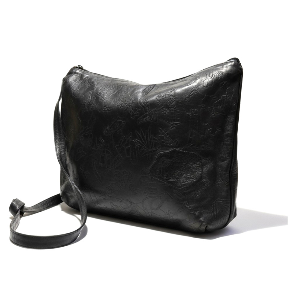 Carlos Falchi Western Shoulder Bag Black Buffalo Leather Tooled Hobo USA Vintage